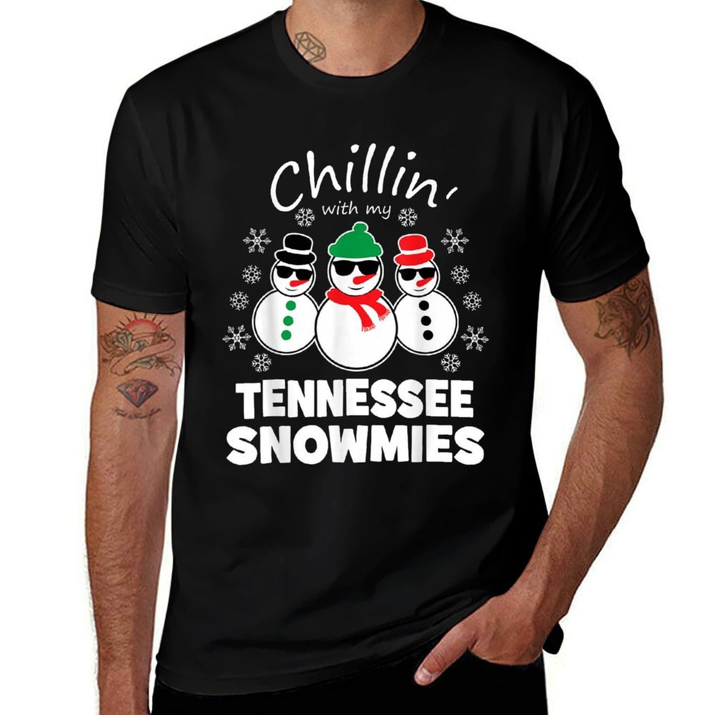 Chillin With My Tennessee Snowmies Funny Christmas  Fade-proof Color T-Shirt