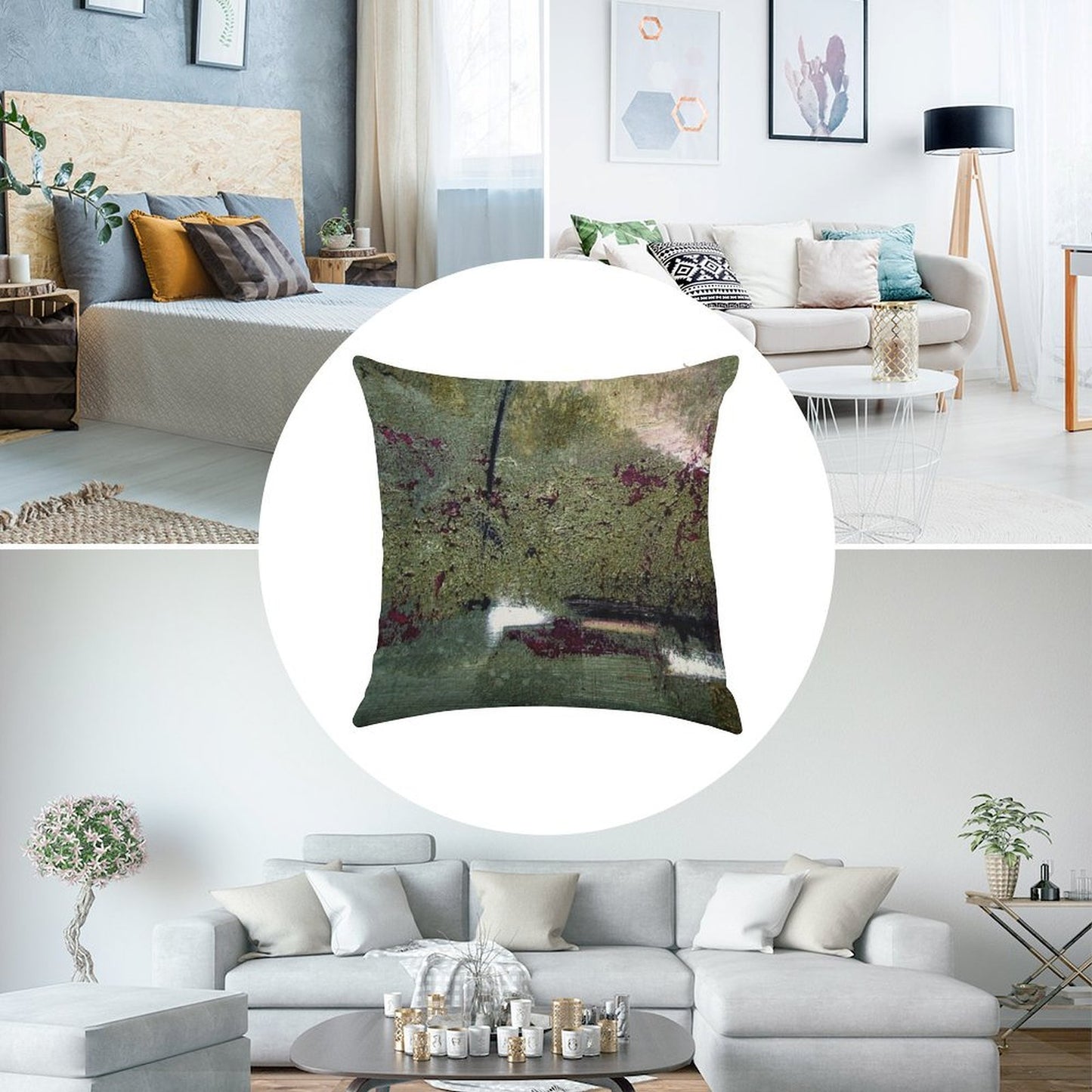 Sage And Plum Textured Abstract Linen Throw Pillow Cover