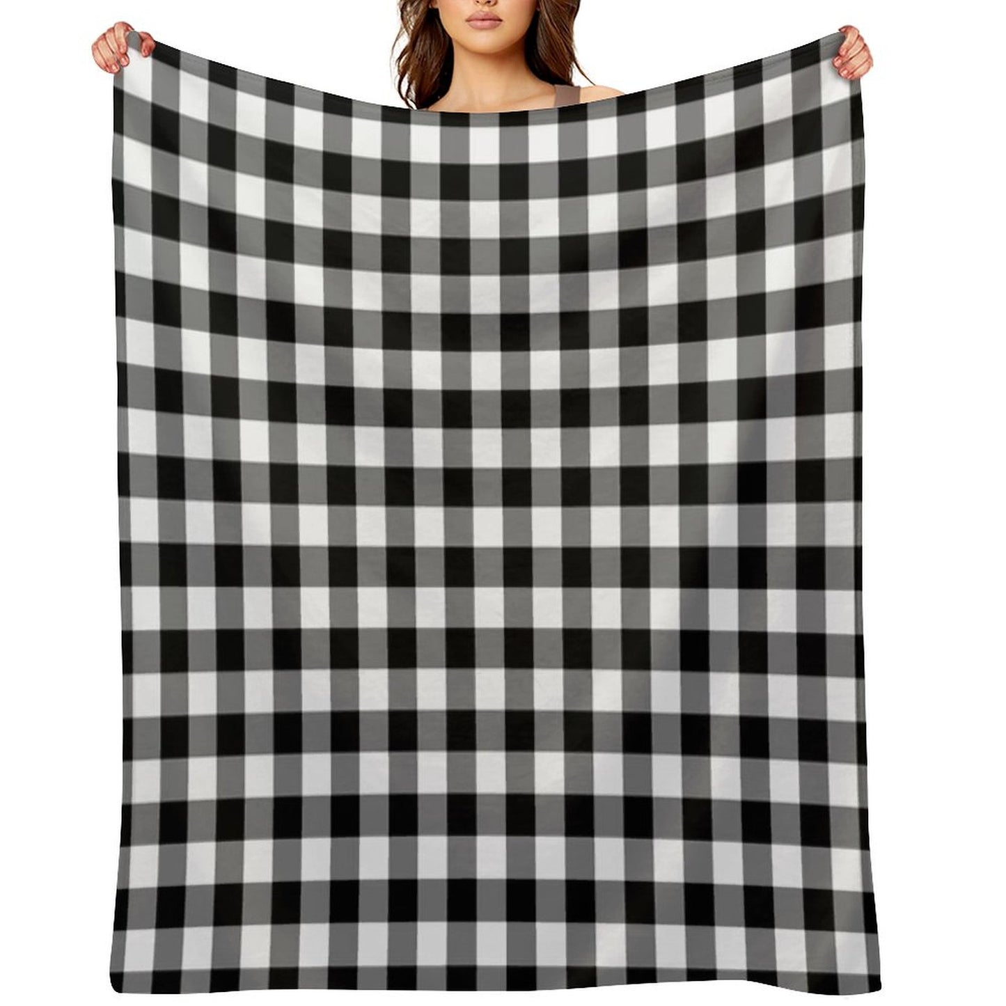 Black And White Gingham Checked Pattern Throw Blanket