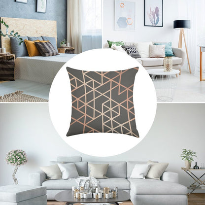 Rose Gold And Gray Geometric Pattern Linen Throw Pillow Cover