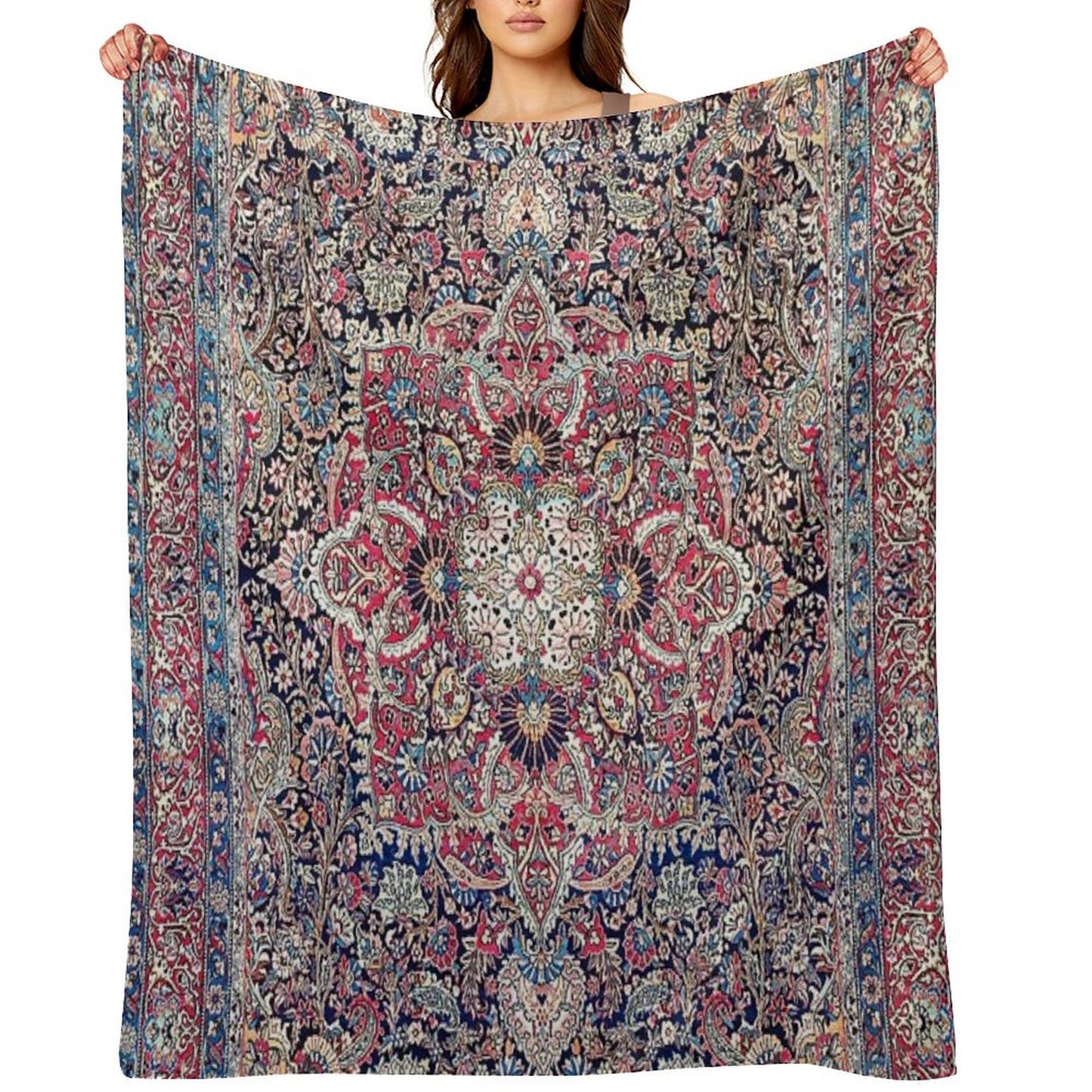 Kashan Central Persian Rug Print Throw Blanket