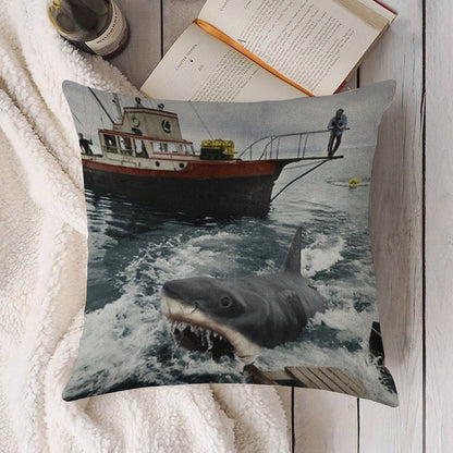 Jaws Photography Linen Throw Pillow Cover