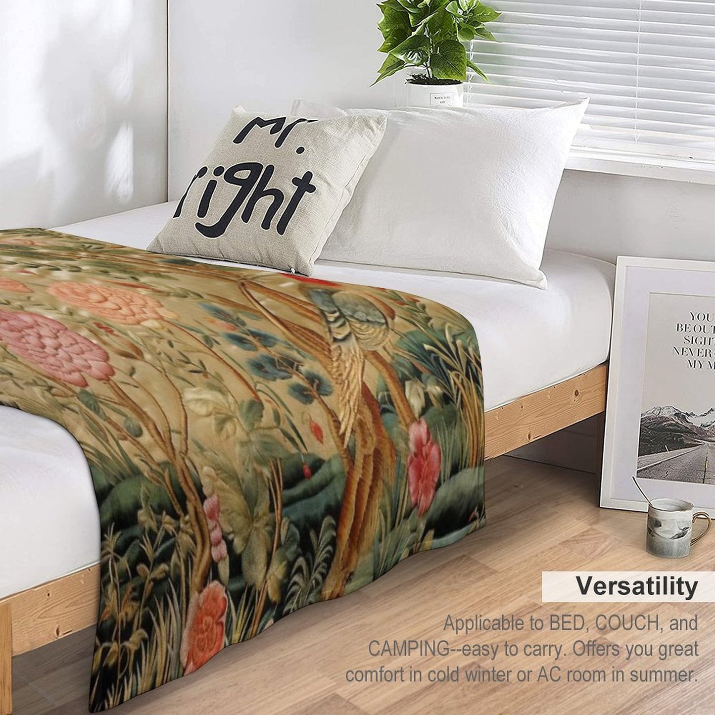 Silk Floral Birds Carpet Throw Blanket