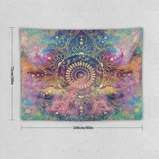 Gold Mandala Watercolor Colorful Nebula Tapestry