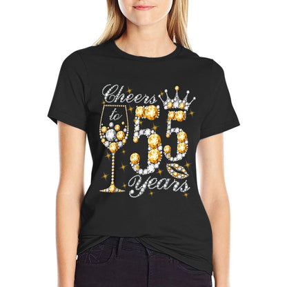Cheers To 55 Years Old Happy 55th Birthday Queen Drink Wine T-Shirt