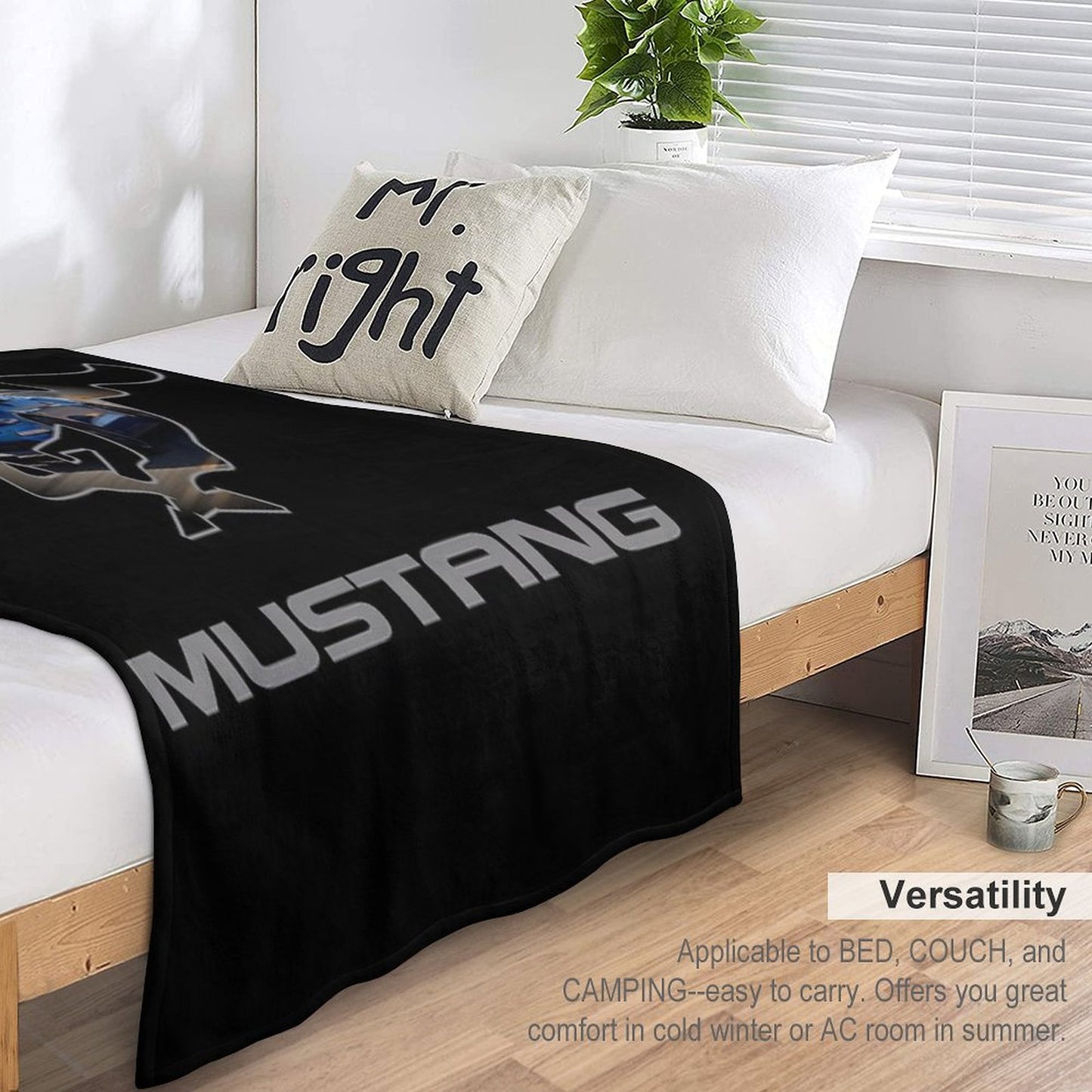 Ford Mustang GT Logo Emblem Design (Blue on Black) Throw Blanket