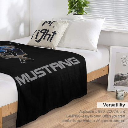 Ford Mustang GT Logo Emblem Design (Blue on Black) Throw Blanket