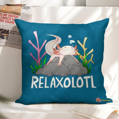 Relaxolotl A Cute Relaxing Axolotl on A Rock Linen Throw Pillow Cover