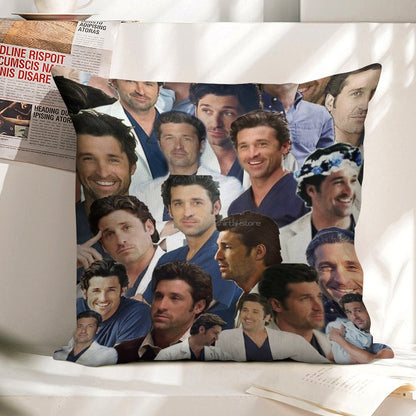 Patrick Dempsey Photo Collage Linen Throw Pillow Cover