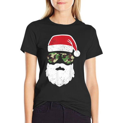 Camo Santa Claus Sunglasses Funny Camo Christmas Camouflage  Graphic-printed T-Shirt