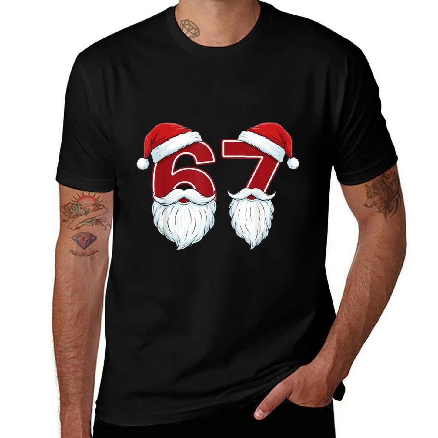 Funny Six Seven 67 Meme Santa Christmas Holiday Party Xmas  Oversized Silhouette T-Shirt