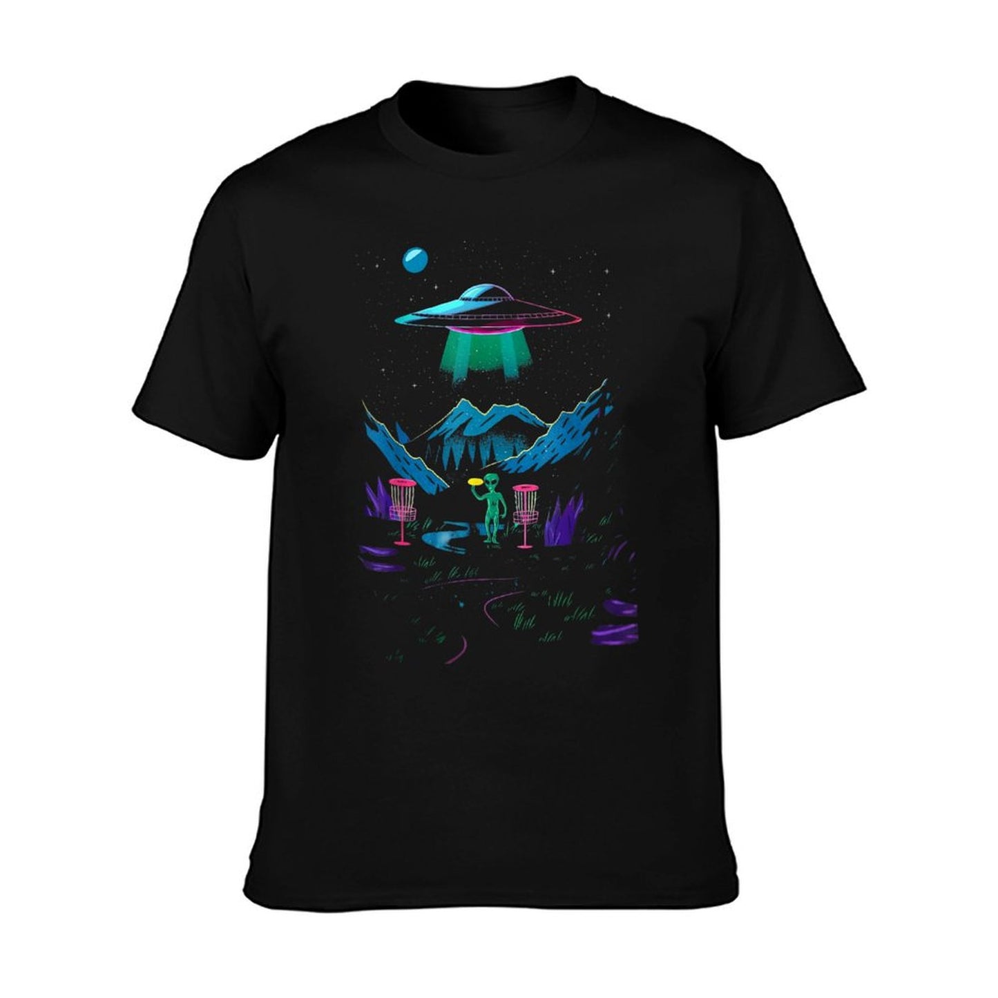 Funny Disc Golf Design For Men Women Disc Golf Alien Golfer T-Shirt