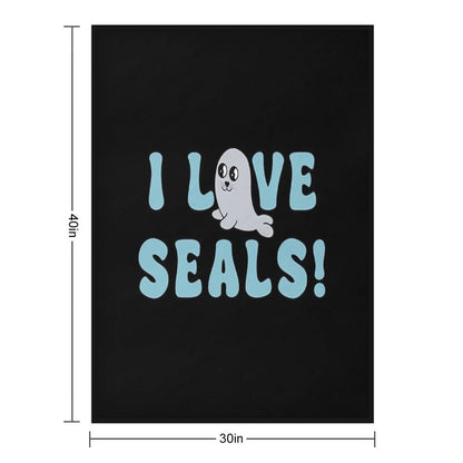 I Love Seals Sticker Artwork Throw Blanket