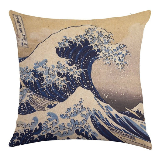 The Great Wave Off Kanagawa by Katsushika Hokusai (c 1830-1833) Linen Throw Pillow Cover