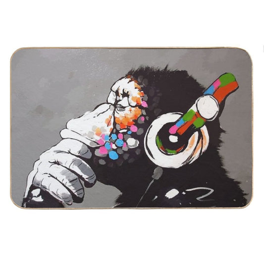 Banksy DJ Monkey Thinker with Headphones Bath Mat