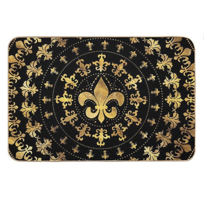 Fleur-de-lis - Circular Ornament - Gold And Black Bath Mat