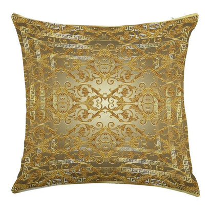 Greek Keys 4 Golden Baroque Style Linen Throw Pillow Cover