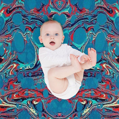 Psychedelic Blue Red Marbled Paper Throw Blanket