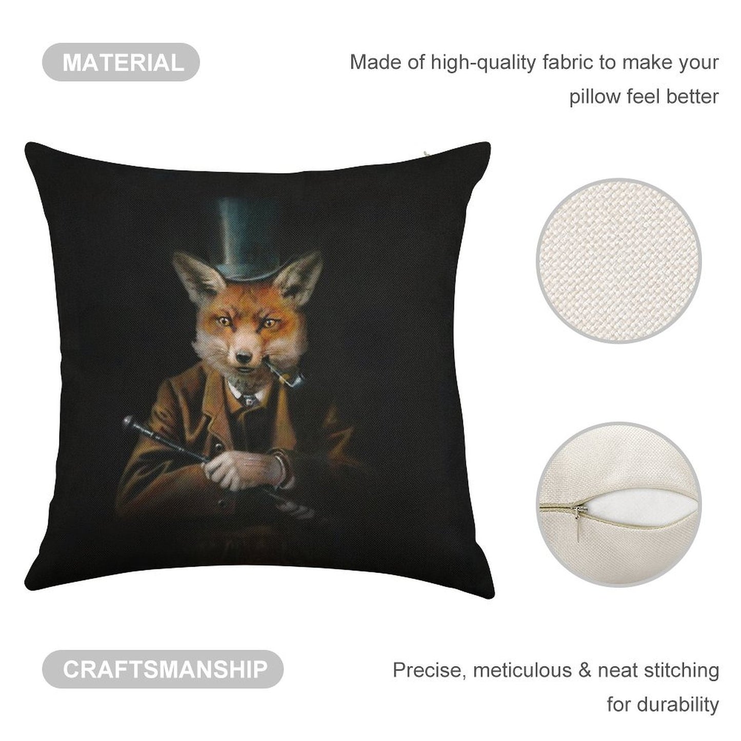 Dapper Victorian Fox Linen Throw Pillow Cover