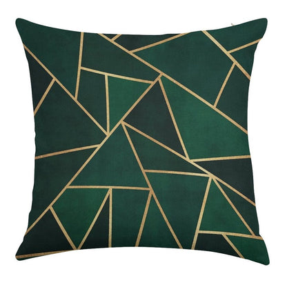 Green & Gold Pattern Linen Throw Pillow Cover