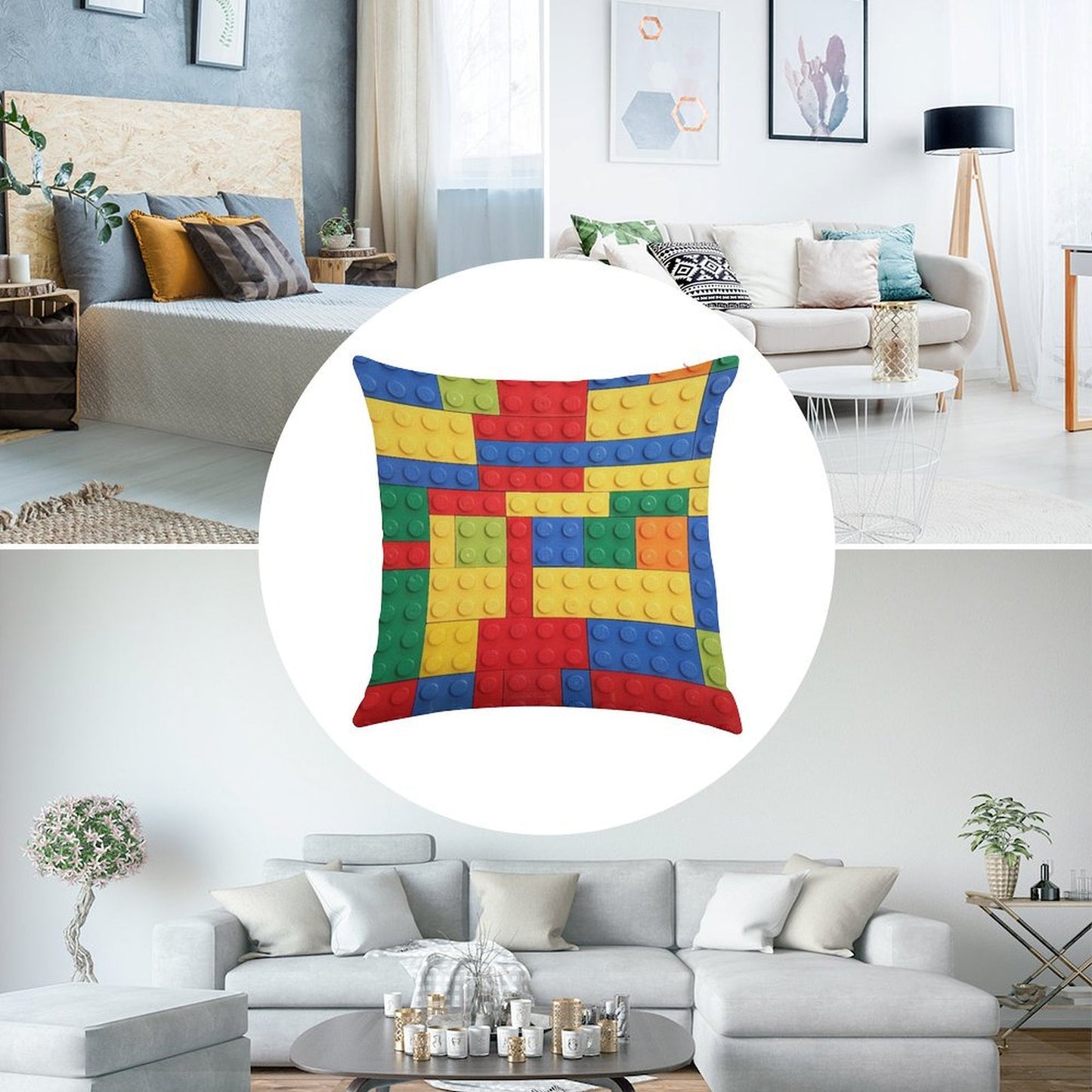 Colorful Bricks Design Linen Throw Pillow Cover