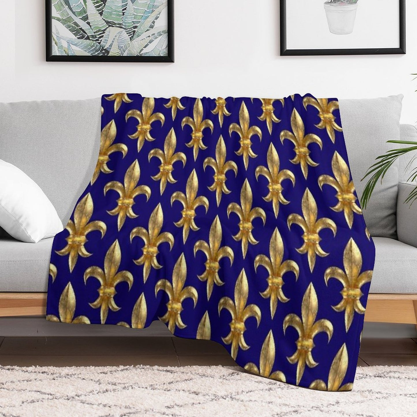 Fleur De Lys  Fleur De Lis 3D Gold Look Pattern, Large Corroded Throw Blanket