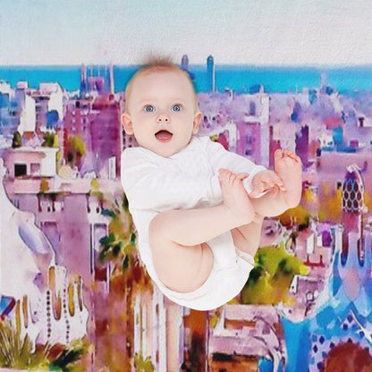 Barcelona's Park Guell in Watercolor Throw Blanket