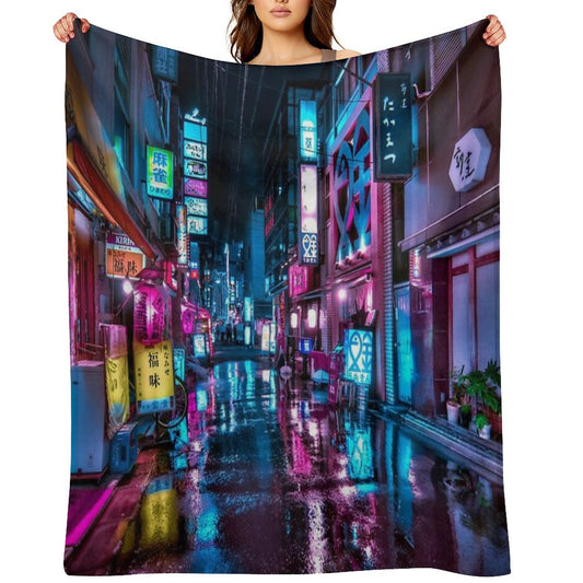 Tokyo at Night - Shimbashi Throw Blanket