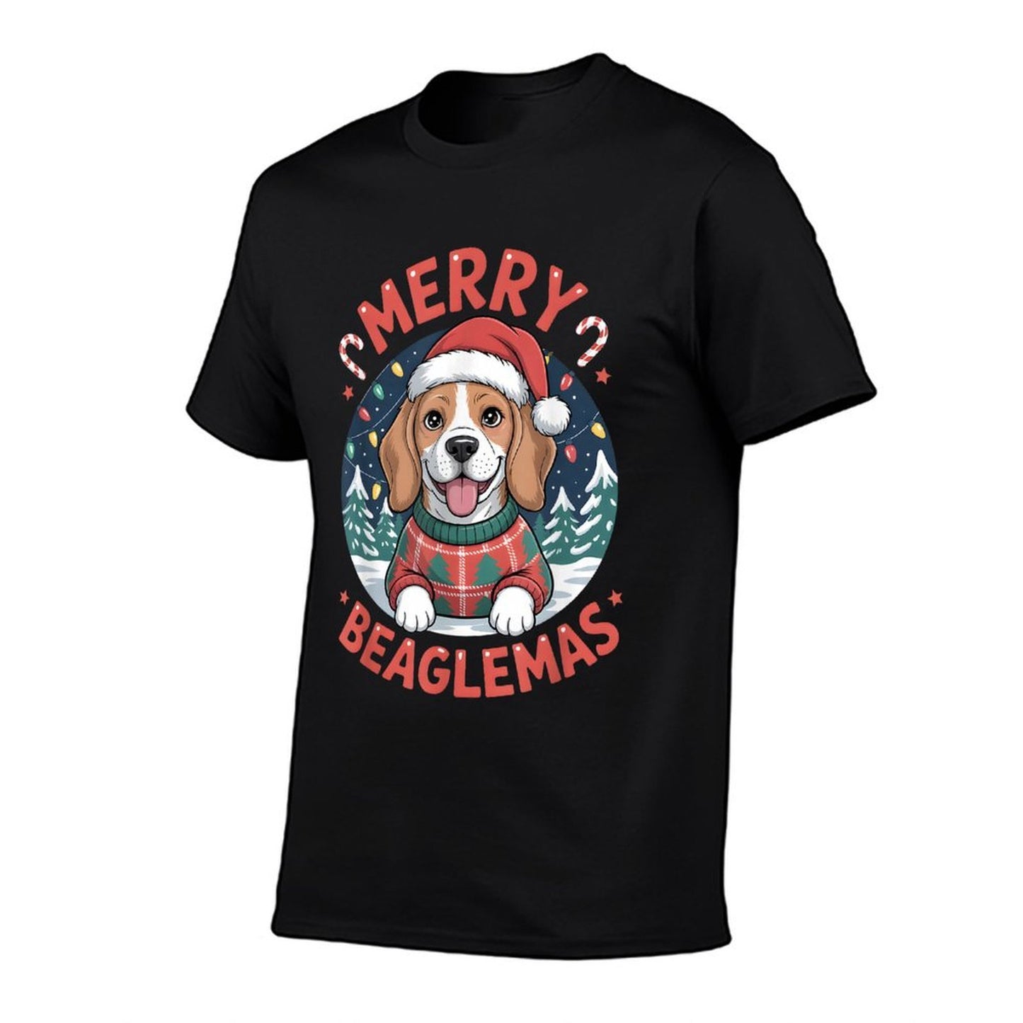 Merry Beaglemas Funny Beagle Dog Lover Christmas Holiday  Ribbed Collar T-Shirt