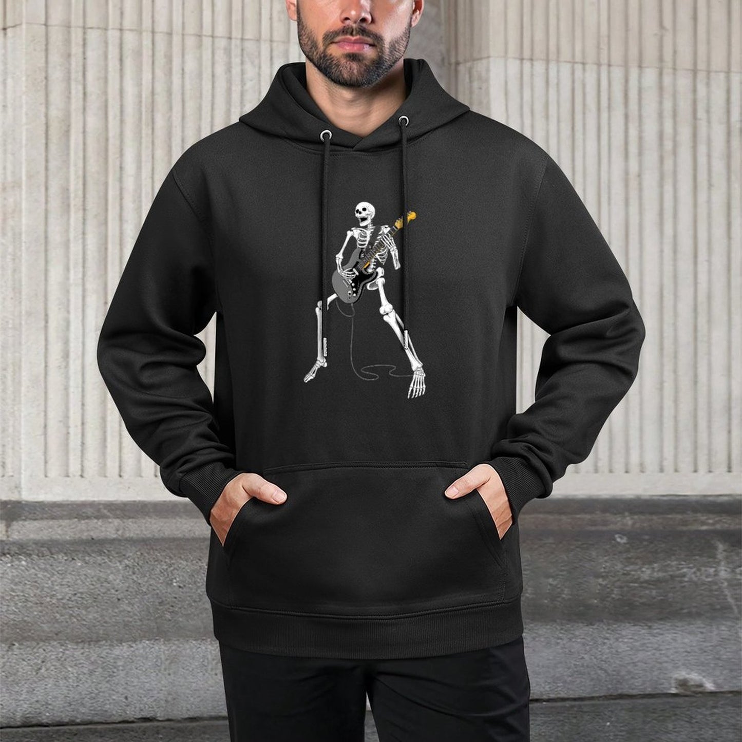 Skeleton Guitar Guy Music Spooky Halloween Rock Band Concert Versatile Streetwear Hoodie