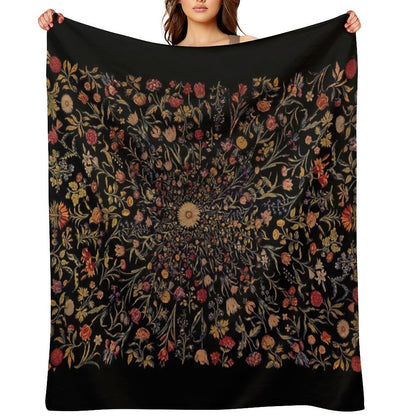 Medieval Flowers on Black Throw Blanket