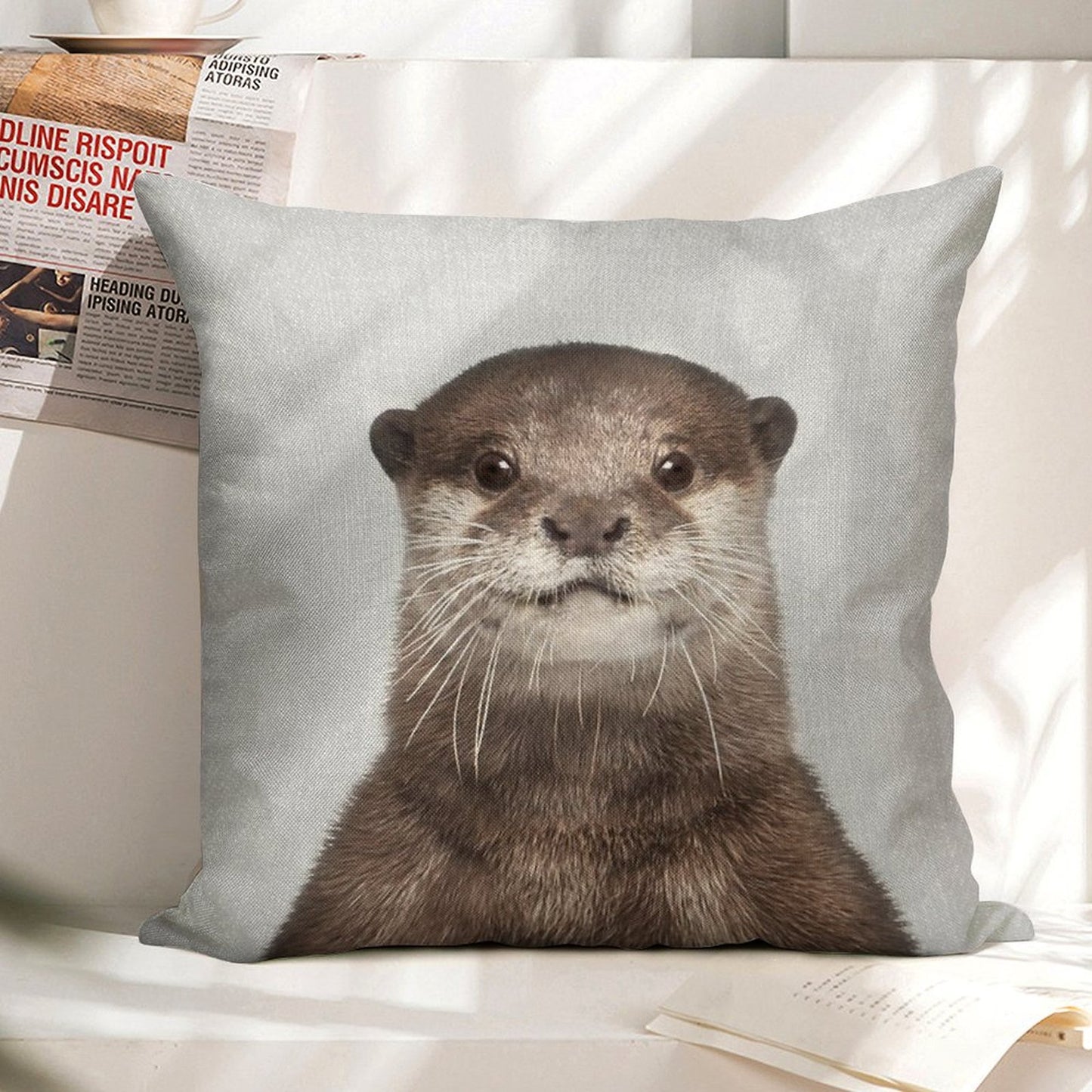 Otter - Colorful Linen Throw Pillow Cover