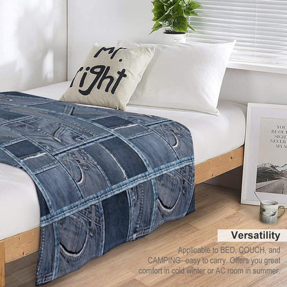Blue Jeans Denim Patchwork Throw Blanket