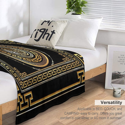Greek Key Meander Black Gold Large Throw Blanket