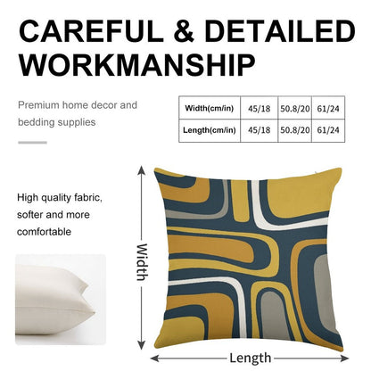 Palm Springs Mid-Century Modern Abstract Pattern in Light And Dark Mustard, Gray, And White on Navy Blue Linen Throw Pillow Cover