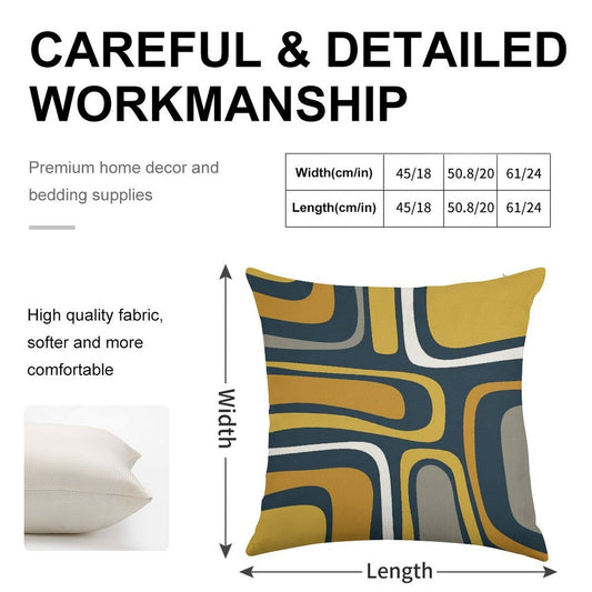 Palm Springs Mid-Century Modern Abstract Pattern in Light And Dark Mustard, Gray, And White on Navy Blue Linen Throw Pillow Cover