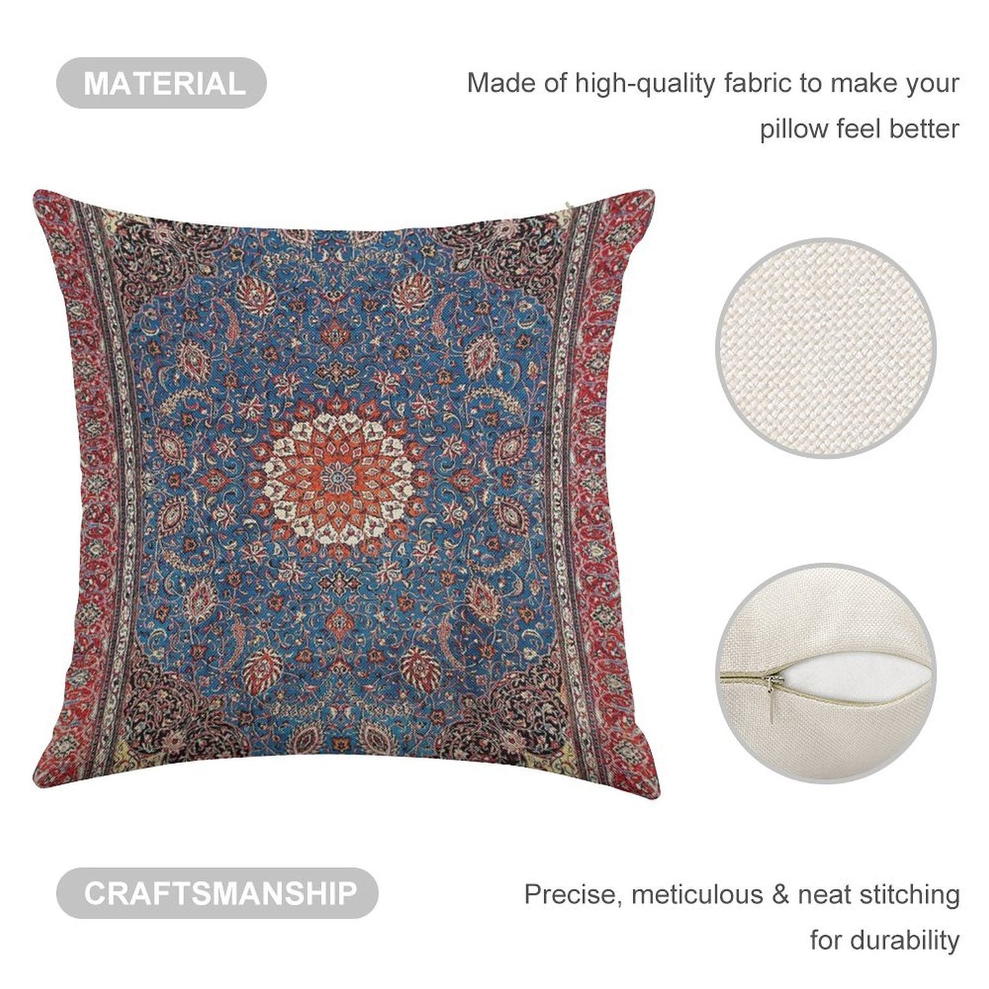 Sarouk Antique Persian Rug Print Linen Throw Pillow Cover