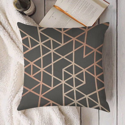Rose Gold And Gray Geometric Pattern Linen Throw Pillow Cover