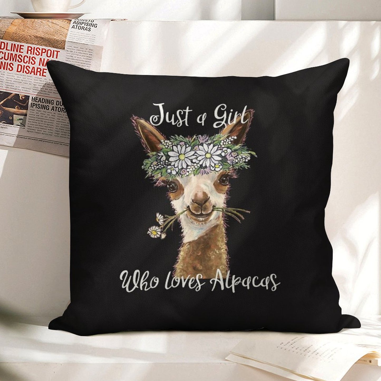 Just A Girl Who Loves Alpacas Shirt, Just A Girl Who Loves Alpaca Gifts Linen Throw Pillow Cover