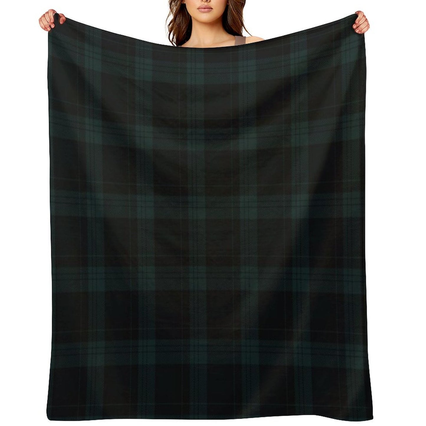 Dark Hunter Green And Deep Charcoal Tartan Plaid Throw Blanket