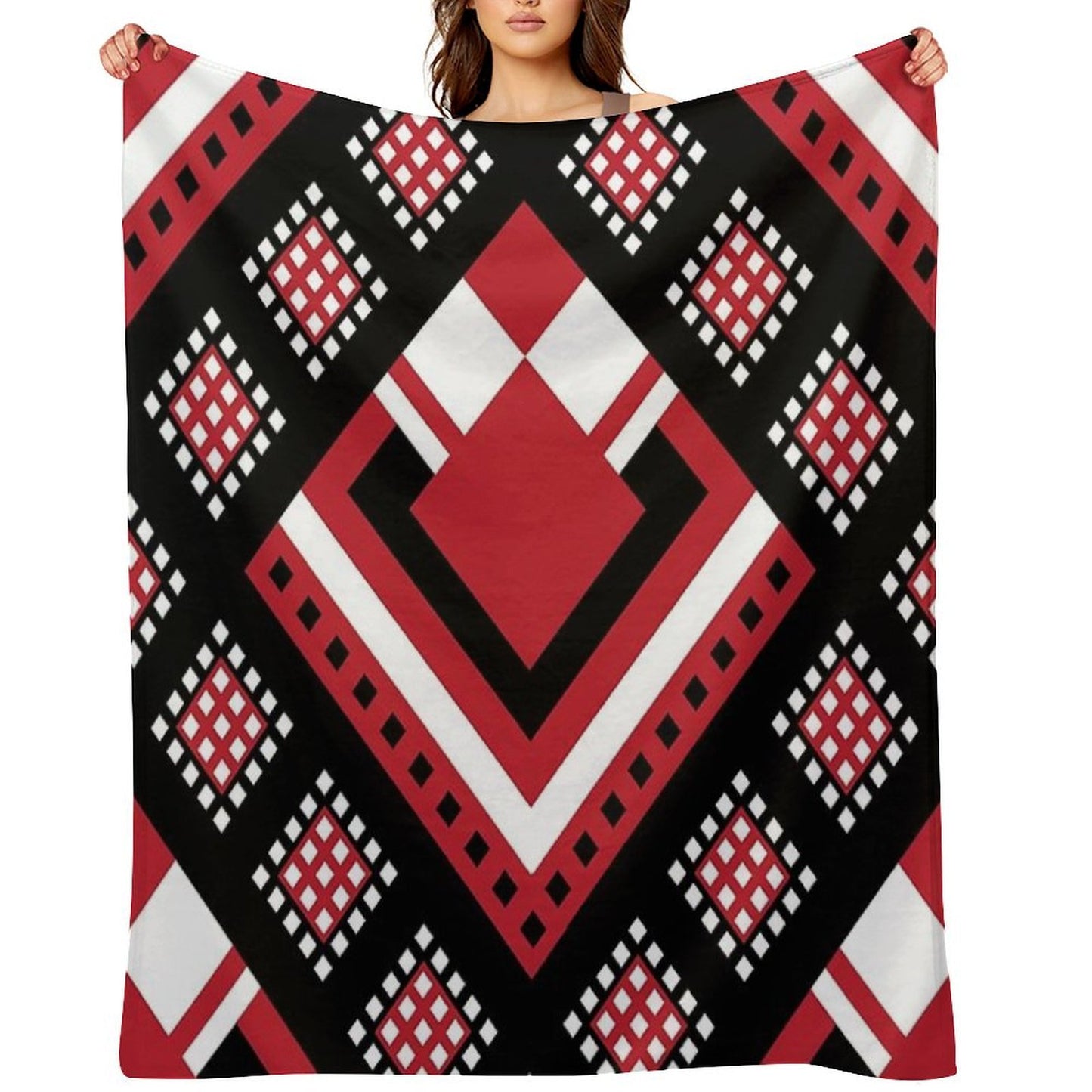 Modified Traditional Retso Pattern- Zimbabwe (Red, White And Black) Throw Blanket
