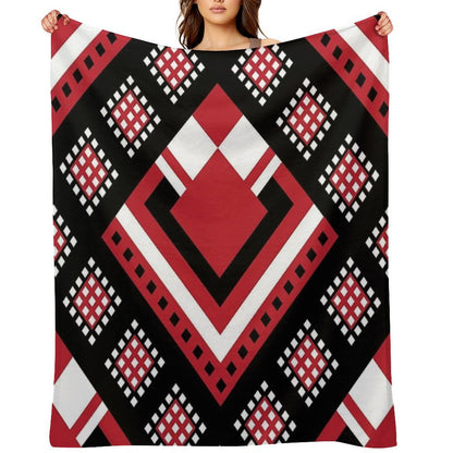 Modified Traditional Retso Pattern- Zimbabwe (Red, White And Black) Throw Blanket