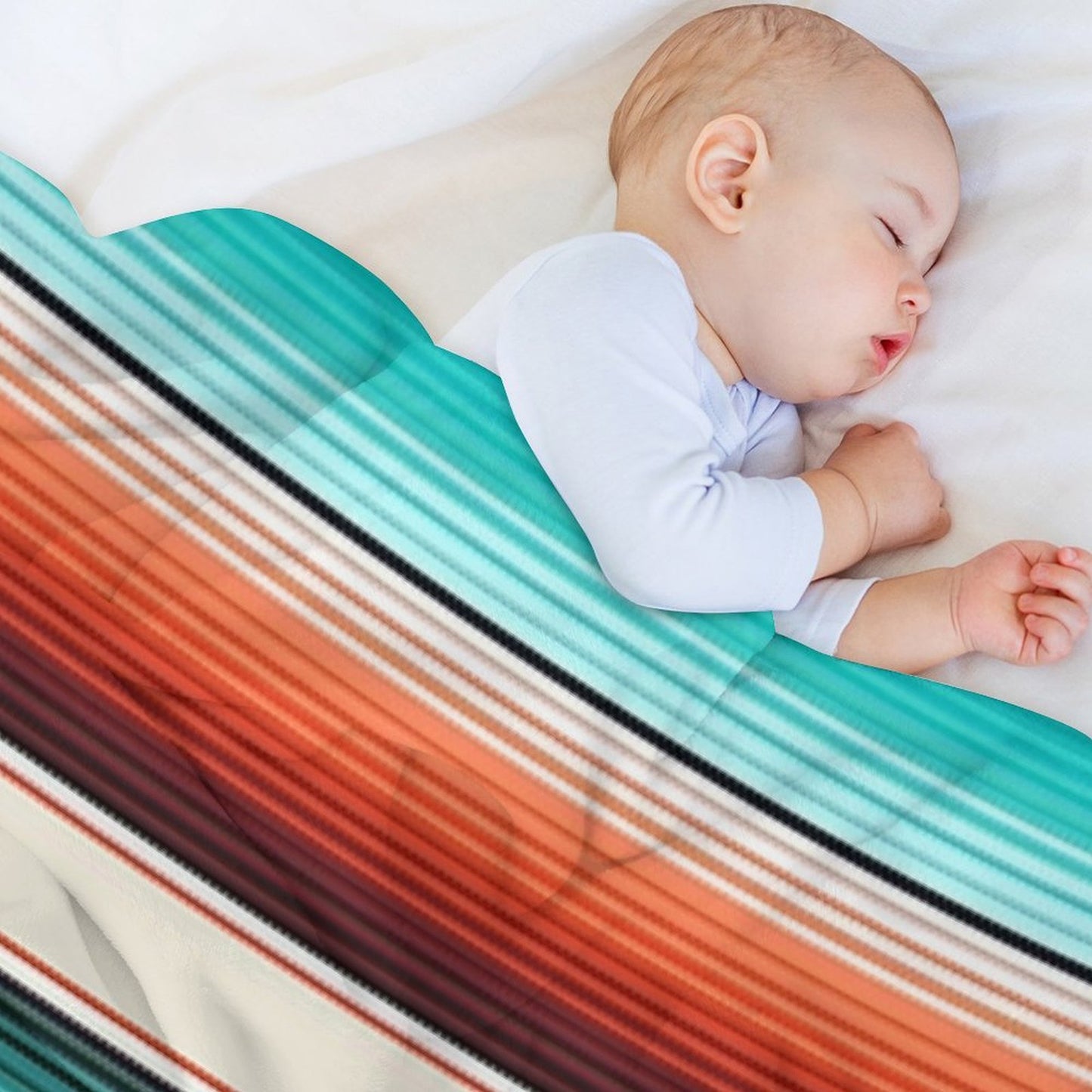 Navajo White, Turquoise And Burnt Orange Southwest Serape Blanket Stripes Throw Blanket