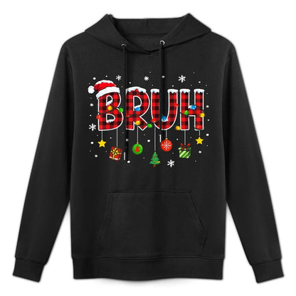 Bruh Funny Christmas Plaidns Boys Kids Xmas Pajamas Adjustable Hood Hoodie