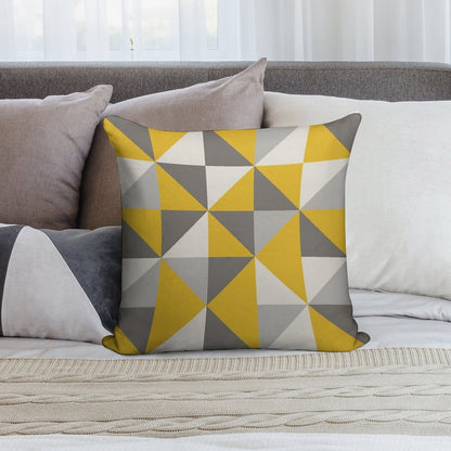 Retro Triangle Design in Yellow And Grey Soft Skin-Friendly Throw Pillow