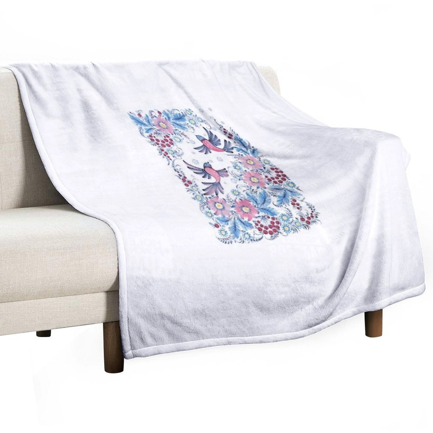 Lovebirds in Petrykivka Floral Garden Throw Blanket