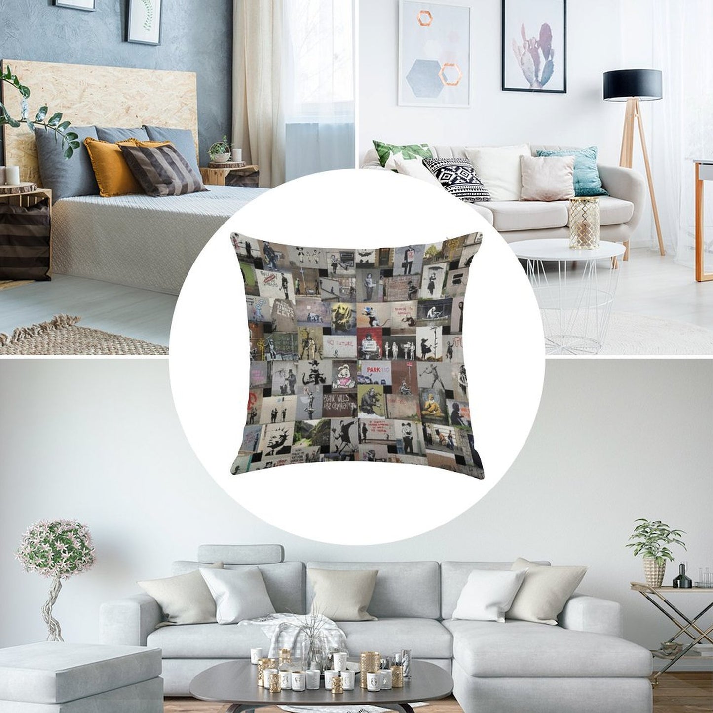 Banksy Linen Throw Pillow Cover