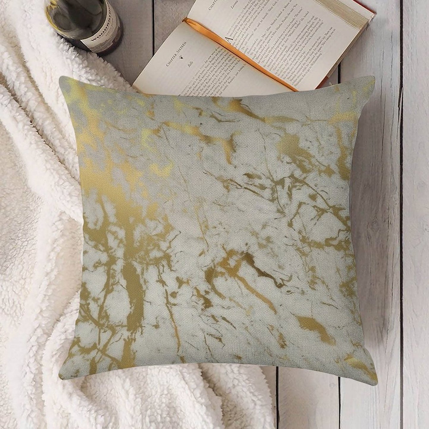 Gold Marble on White (original Height Quality Print) Linen Throw Pillow Cover