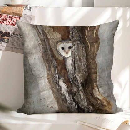 Barn Owl Peekaboo Linen Throw Pillow Cover