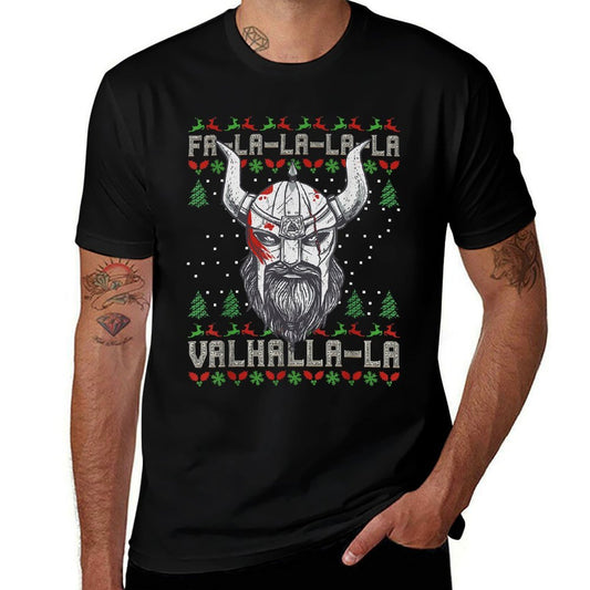 Viking Pagan Christmas - Viking Nordic Valhalla  Ribbed Collar T-Shirt